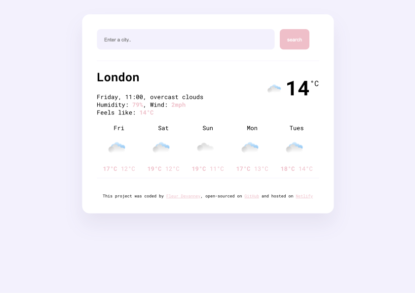 image of the weather app